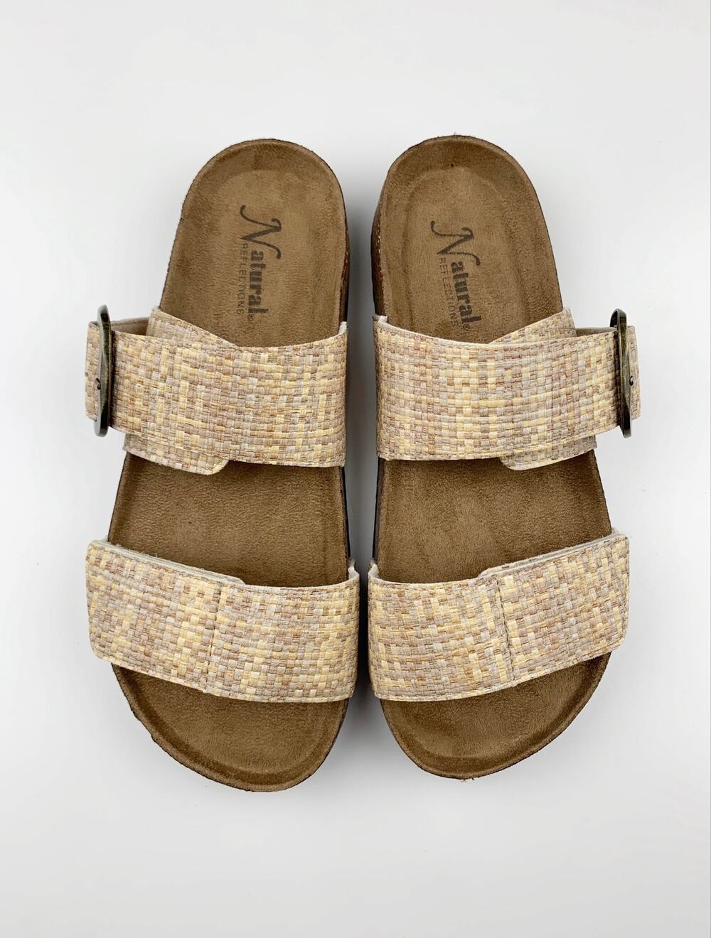 Natural Reflections Sandals Woven Double Strap Beige Slides Women's 9 Boho